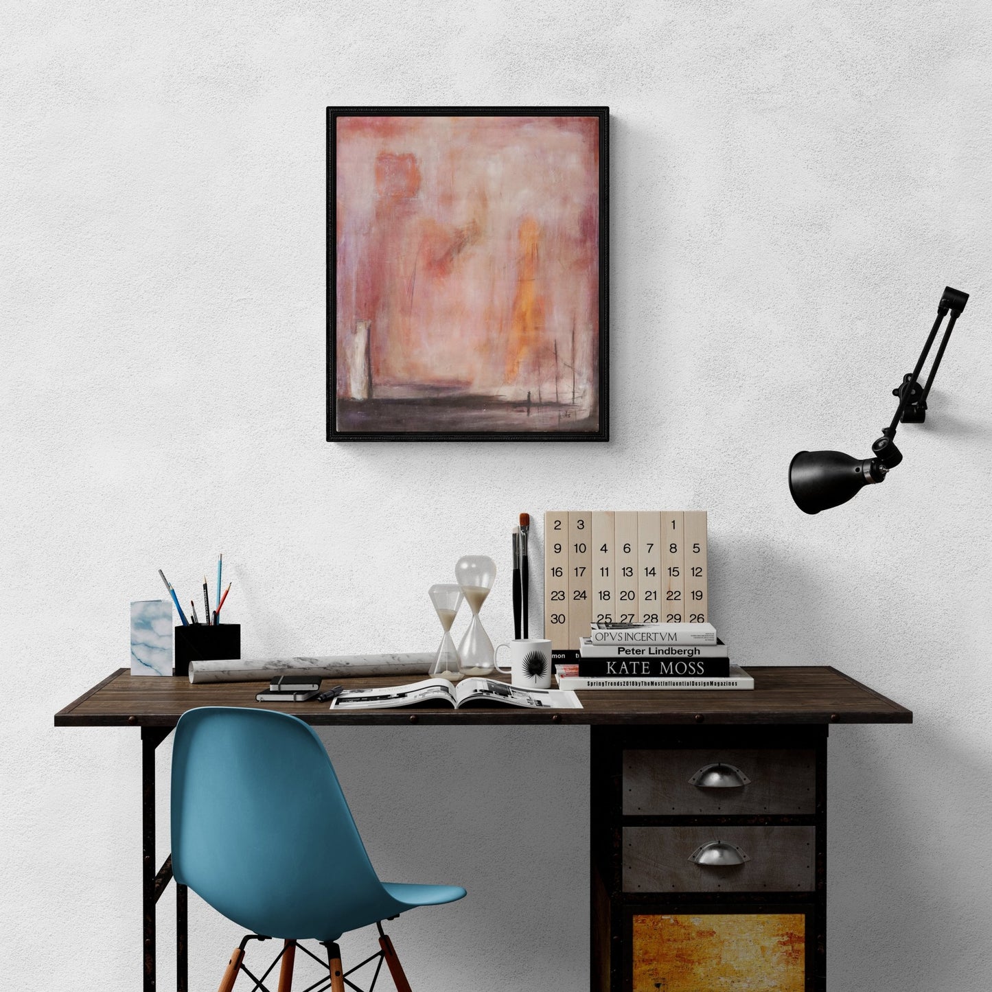 Original Abstract Painting - Lone Fisherman at Dawn - Julia Oscarson