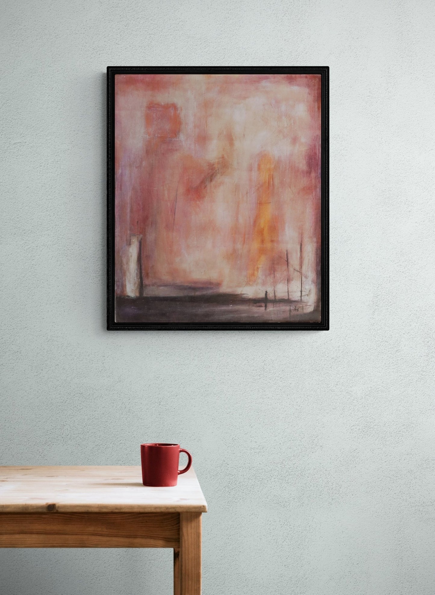 Original Abstract Painting - Lone Fisherman at Dawn - Julia Oscarson